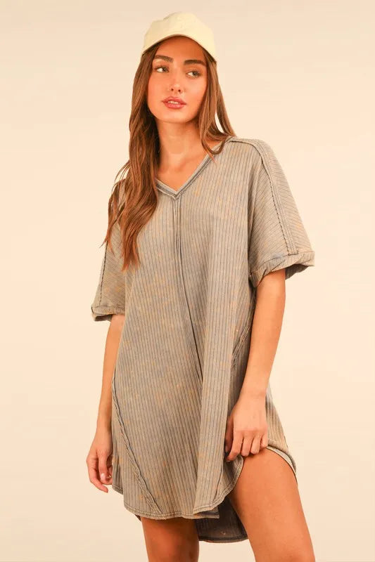 PerFee Plus Size Mineral Washed Ribbed Knit Mini Dress - LoveNest Treasures