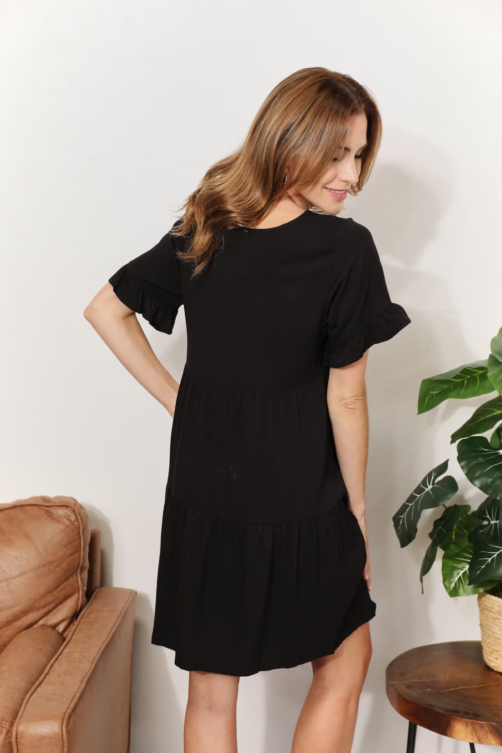 Mandy V-Neck Flounce Sleeve Tiered Dress - LoveNest Treasures