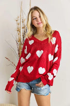ADORA Full Size Heart V-Neck Knit Top Plus Size - LoveNest Treasures