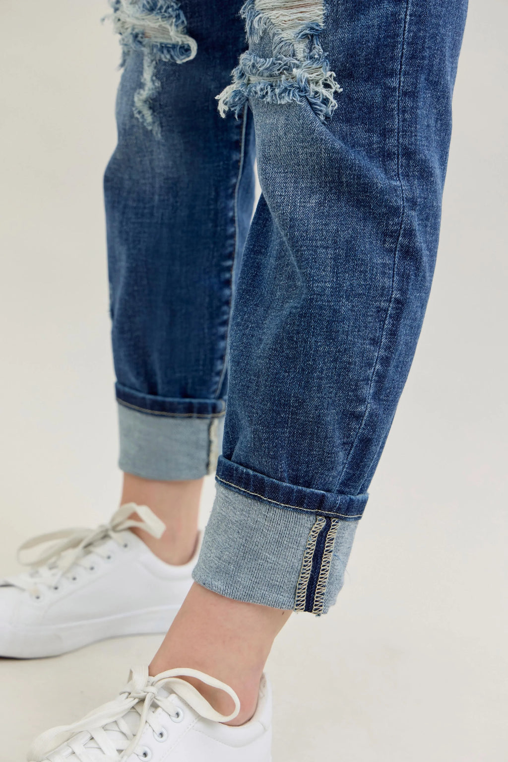 Judy Blue Full Size Mid Rise Cuffed Destroy Bf Jeans Plus Size - LoveNest Treasures