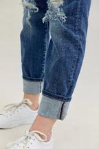 Judy Blue Full Size Mid Rise Cuffed Destroy Bf Jeans Plus Size - LoveNest Treasures