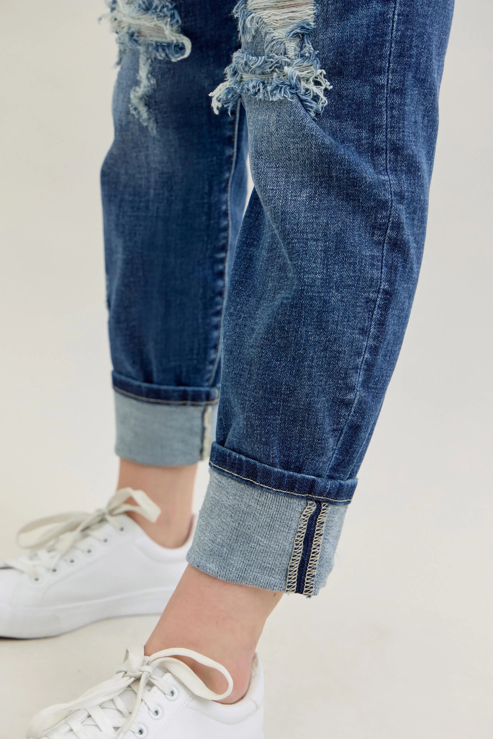 Judy Blue Full Size Mid Rise Cuffed Destroy Bf Jeans Plus Size - LoveNest Treasures