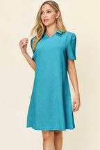 Double Take Full Size Texture Collared Neck Short Sleeve Dress - LoveNest Treasures