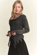 ADORA Distressed Edge Washed Sweater - LoveNest Treasures