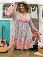 Plus Size Printed Long Sleeve Mini Dress - LoveNest Treasures