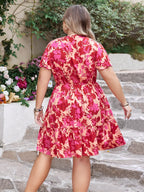 Plus Size Printed V-Neck Flutter Sleeve Dress - LoveNest Treasures