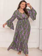 Plus Size Printed V-Neck Long Sleeve Maxi Dress - LoveNest Treasures