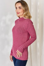 Basic Bae Full Size Ribbed Mock Neck Long Sleeve T-Shirt - LoveNest Treasures