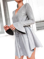 GeeGee Plus Size Surplice Neck Flare Sleeve Dress - LoveNest Treasures