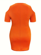 Plus Size Cold Shoulder Short Sleeve Mini Dress - LoveNest Treasures