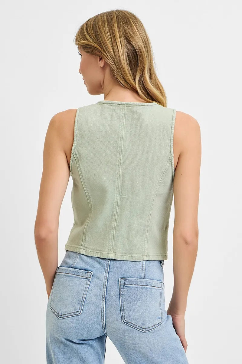 RISEN Full Size V Neck Button Down Vest Plus Size - LoveNest Treasures