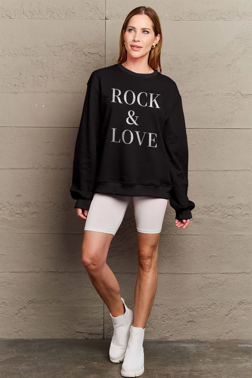 Simply Love Full Size ROCK ＆ LOVE Round Neck Sweatshirt - LoveNest Treasures