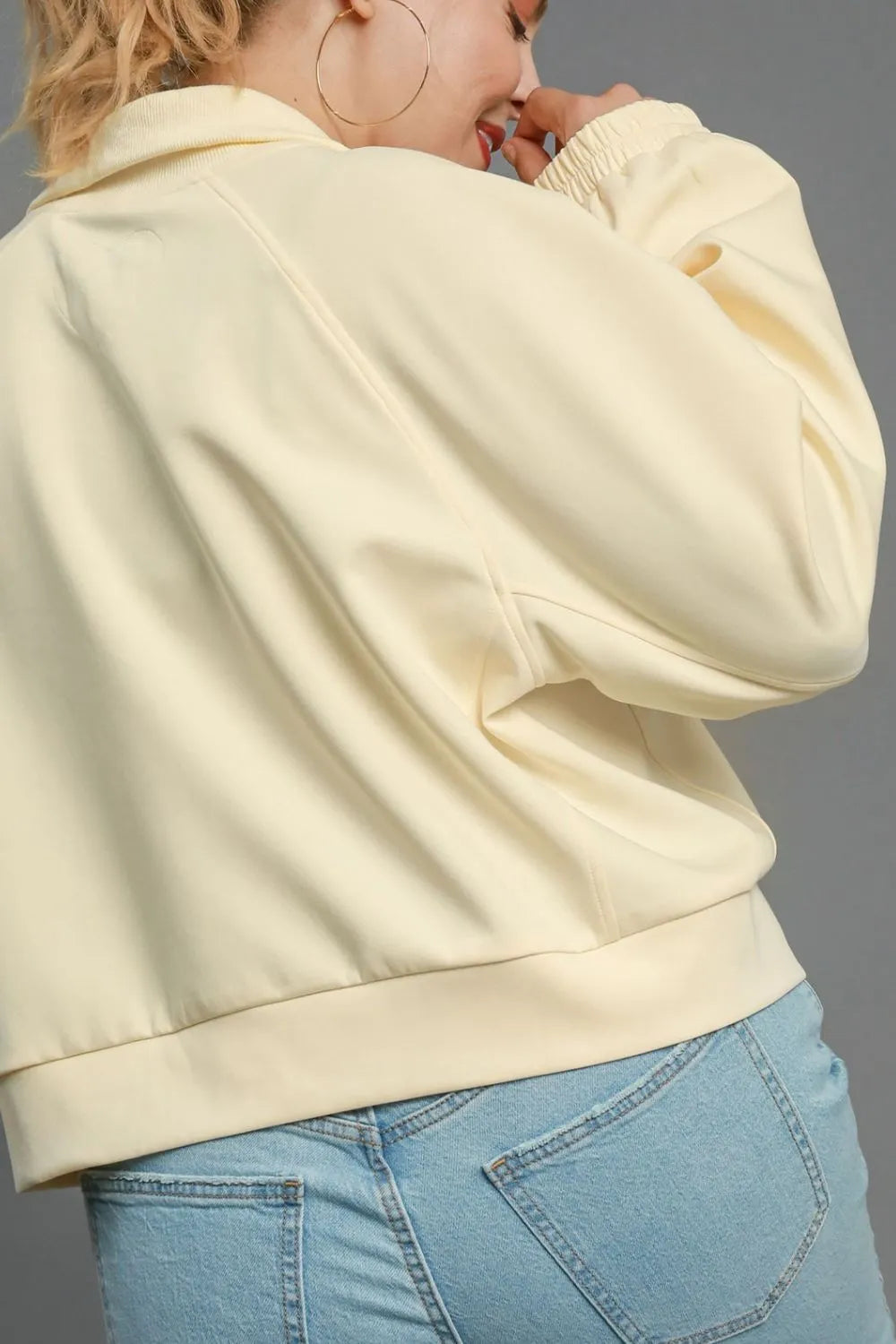 Umgee Full Size Half Zip Cropped Sweatshirt Plus Size - LoveNest Treasures