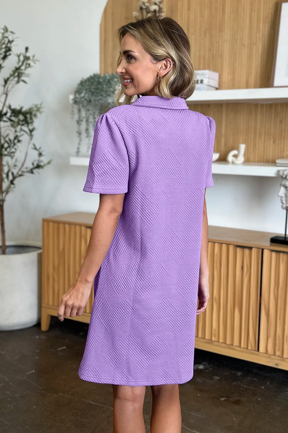 Double Take Full Size Texture Collared Neck Short Sleeve Dress - LoveNest Treasures