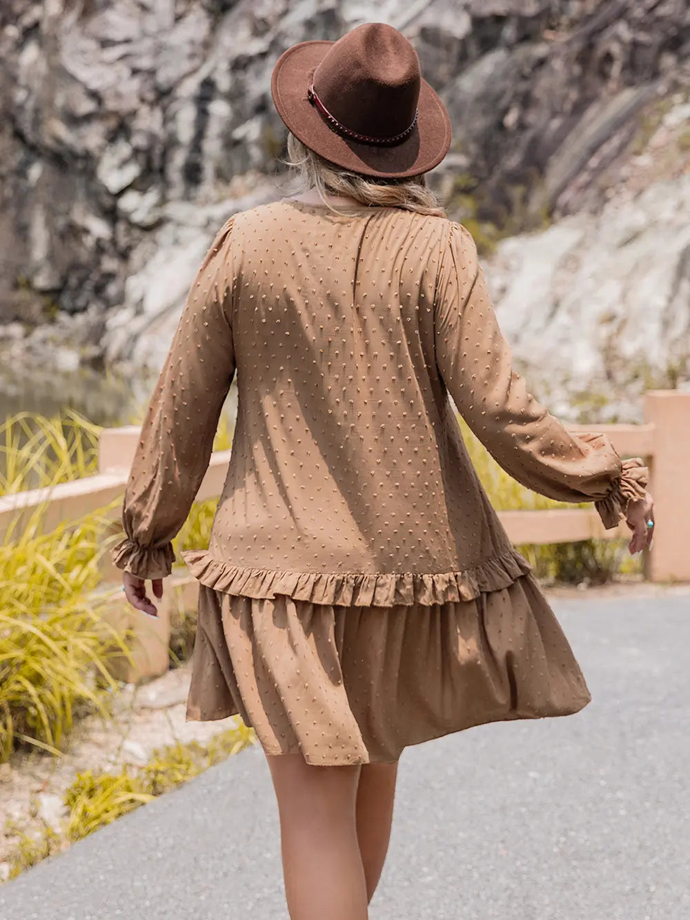 Plus Size Dot Flounce Sleeve Mini Dress - LoveNest Treasures