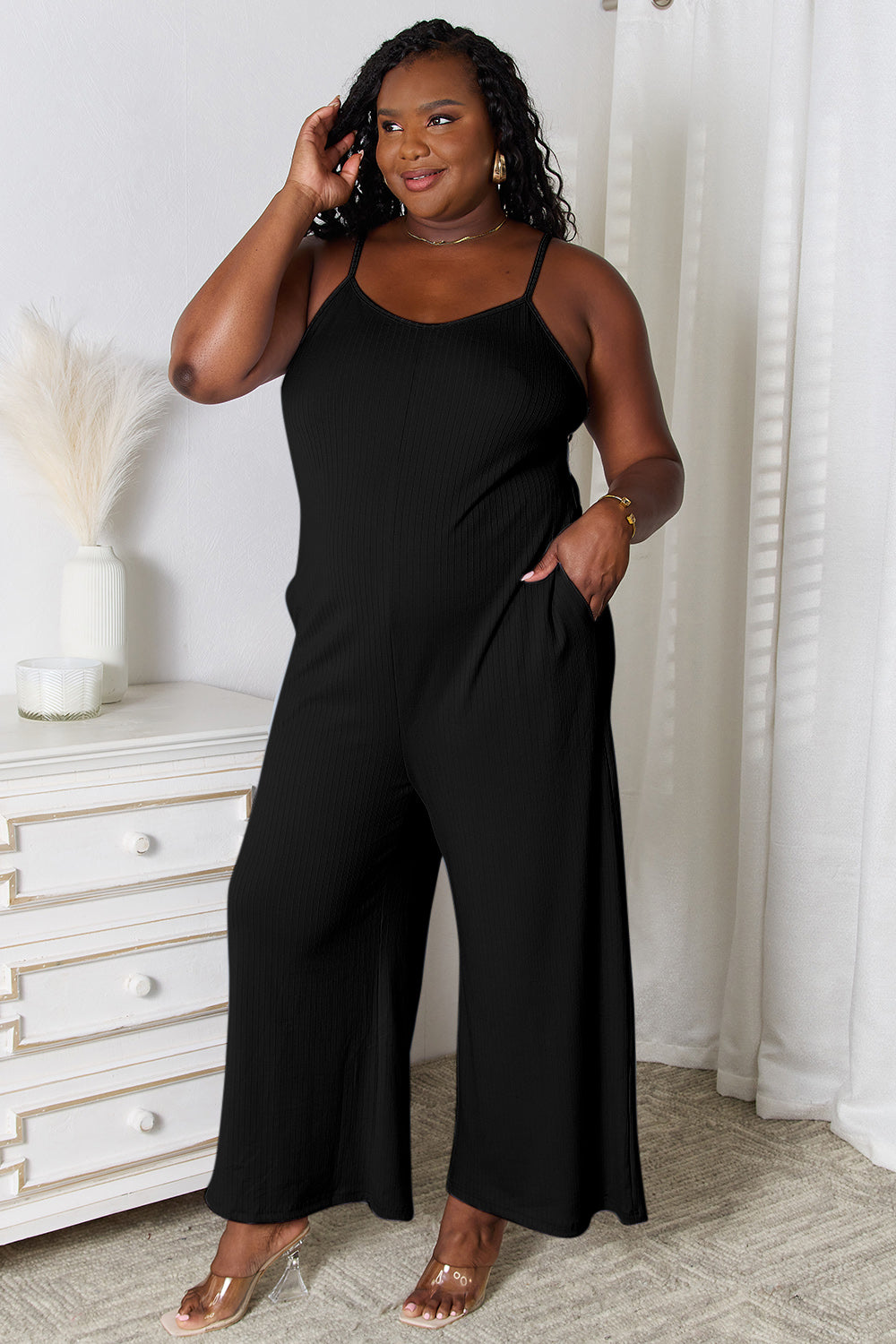 Basic Bae Full Size Spaghetti Strap V-Neck Jumpsuit - LoveNest Treasures