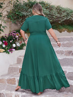 Plus Size Button Detail V-Neck Short Sleeve Maxi Dress - LoveNest Treasures