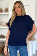Double Take Full Size Mock Neck Short Sleeve Sweater - LoveNest Treasures