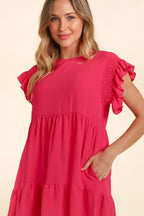 Haptics Full Size Smocking Ruffle Short Sleeve Dress with Pockets - LoveNest Treasures