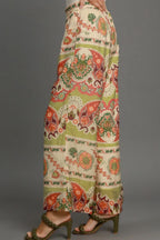 Umgee Full Size Wide Leg Border Print Pants Plus Size - LoveNest Treasures
