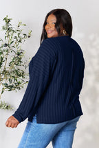 Basic Bae Full Size Ribbed Round Neck Slit Knit Top - LoveNest Treasures