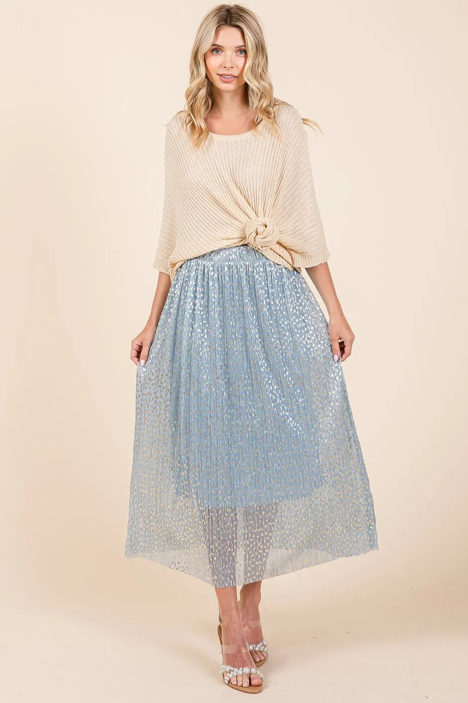 Mittoshop Metallic Glitter Speckle Print Elastic Midi Skirt - LoveNest Treasures