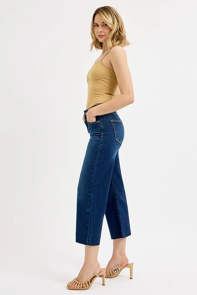 RISEN Full Size Tummy Control High Rise Crop Wide Jeans Plus Size - LoveNest Treasures
