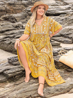 Plus Size Floral Tie Neck Flutter Sleeve Maxi Dress - LoveNest Treasures