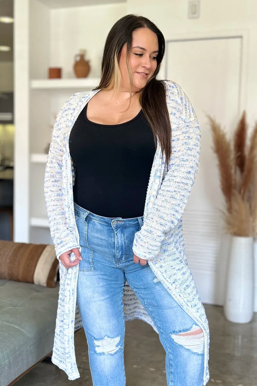Double Take Full Size Open Front Longline Cardigan - LoveNest Treasures