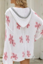 Drawstring Flower Hooded Knit Top - LoveNest Treasures