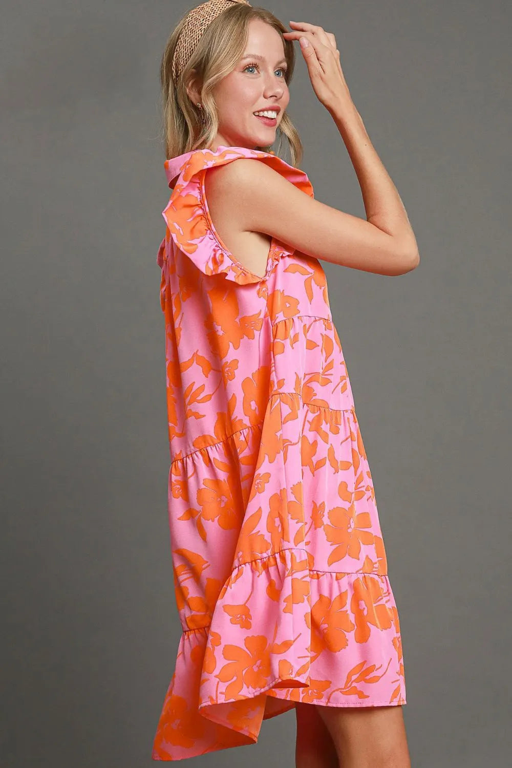 Umgee Full Size Floral Print Ruffle Cap Sleeve Tiered Dress Plus Size - LoveNest Treasures