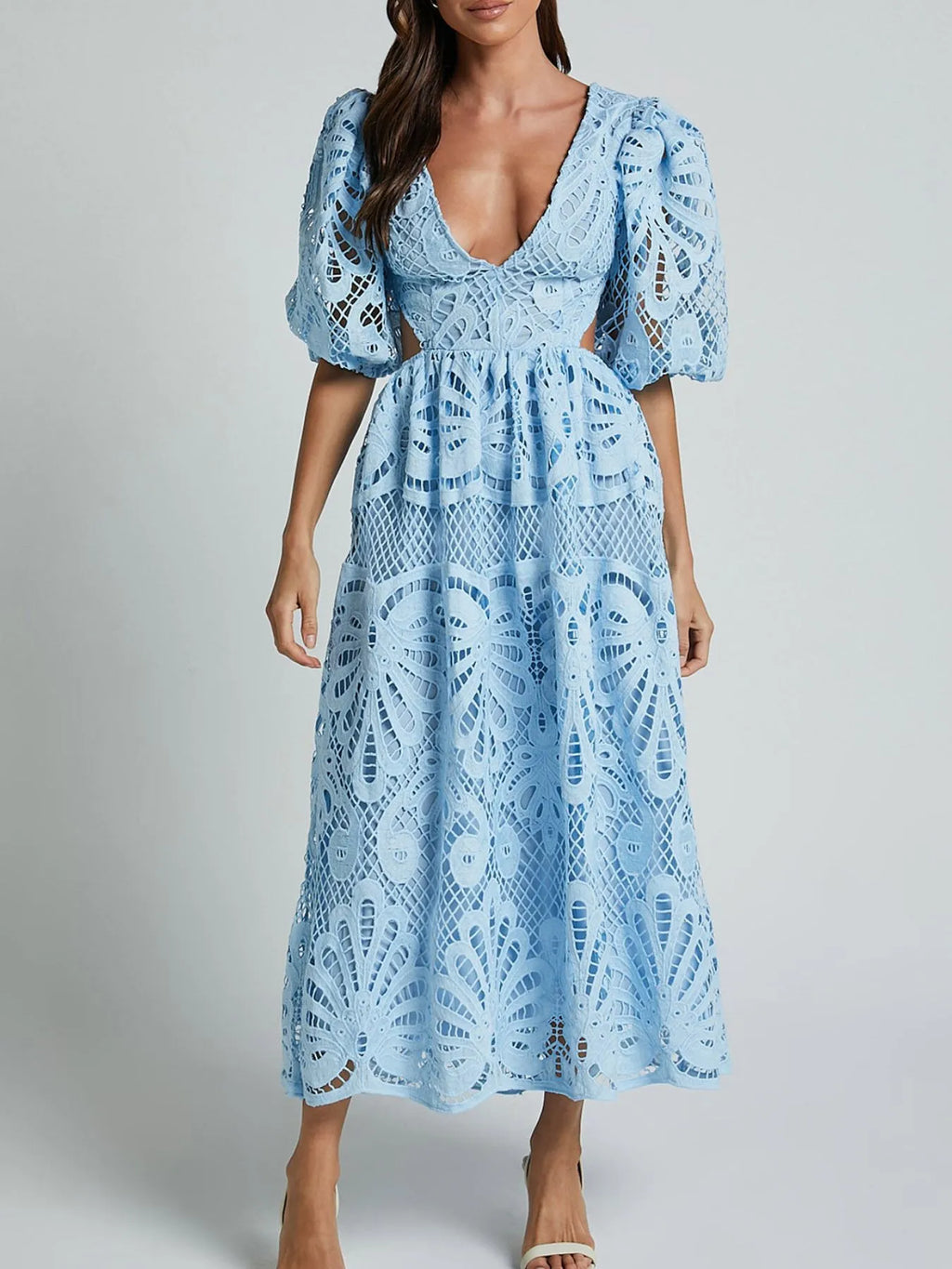 Cutout Back Lace Crochet V-Neck Dress - LoveNest Treasures
