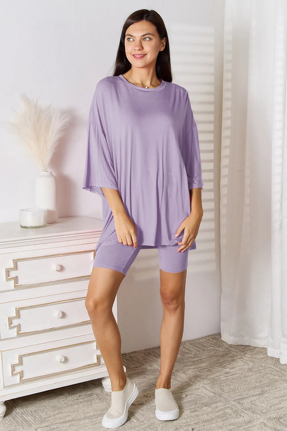 Basic Bae Full Size Soft Rayon Three-Quarter Sleeve Top and Shorts Set - LoveNest Treasures