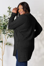 Basic Bae Full Size Ribbed Round Neck Long Sleeve Slit Top - LoveNest Treasures