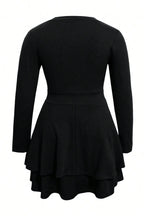 Plus Size Layered V-Neck Long Sleeve Mini Dress - LoveNest Treasures