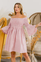 BiBi Smocked Off Shoulder Striped Dress - LoveNest Treasures