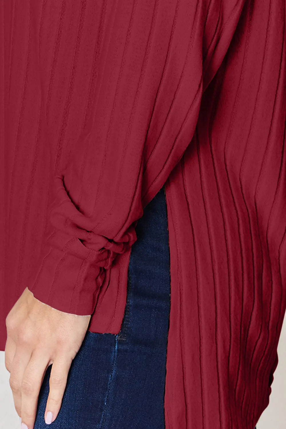 Basic Bae Full Size Ribbed Round Neck Slit T-Shirt - LoveNest Treasures