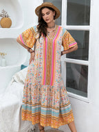 Plus Size Floral Tied Short Sleeve Midi Dress - LoveNest Treasures