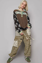 POL Button Detail Floral Patchwork Crochet Sleeve Blouse - LoveNest Treasures