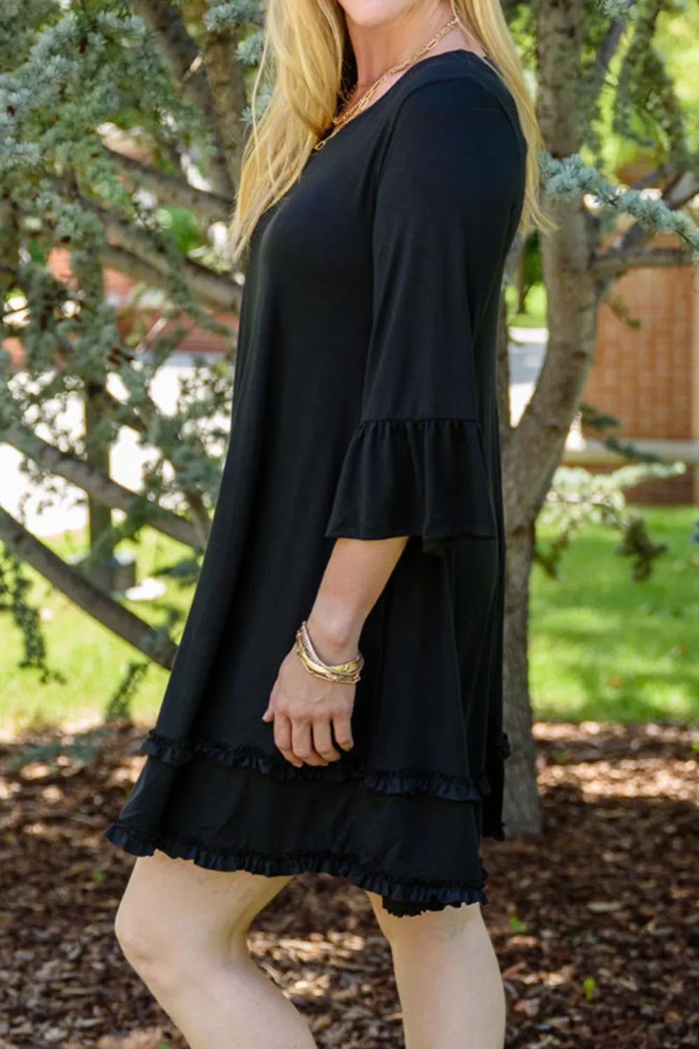 Plus Size Frill Trim Flounce Sleeve Dress - LoveNest Treasures