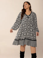 Plus Size Lace Detail Printed Balloon Sleeve Dress - LoveNest Treasures