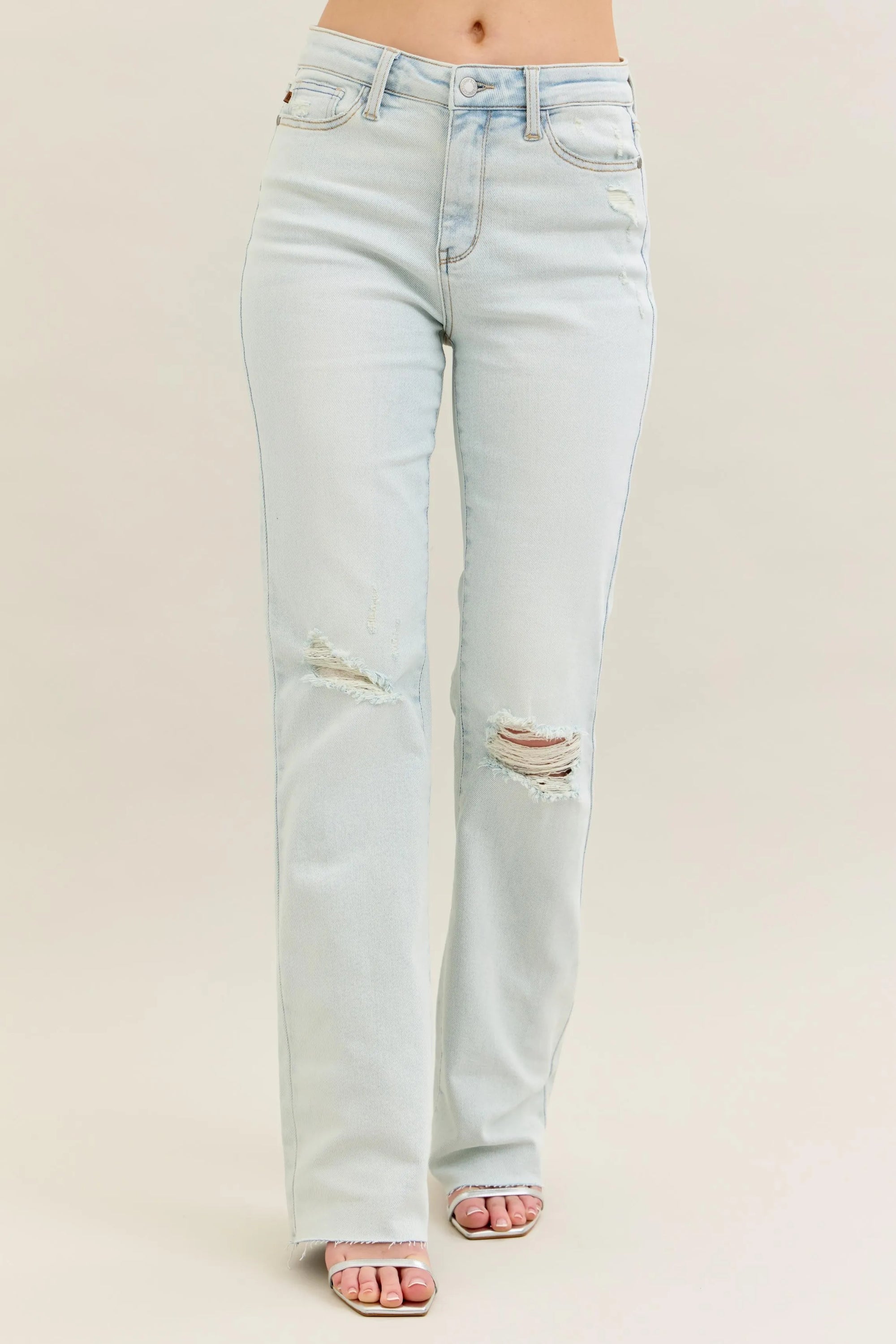Judy Blue Full Size Destroy & Fray Hem Bootcut Jeans Plus Size - LoveNest Treasures