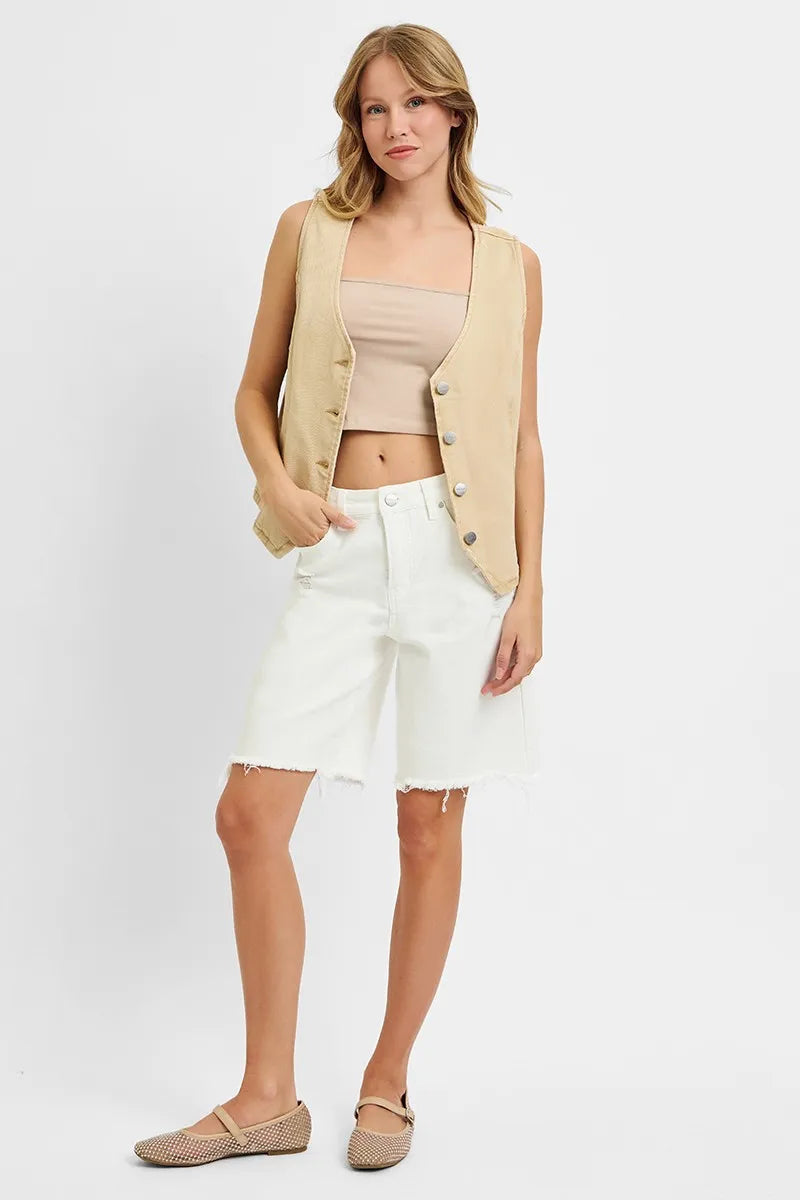 RISEN Full Size V Neck Button Down Vest Plus Size - LoveNest Treasures
