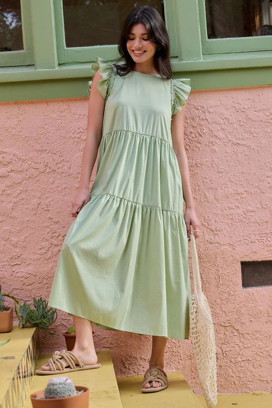 Mittoshop Ruffle Short Sleeve Tiered Maxi Dress - LoveNest Treasures