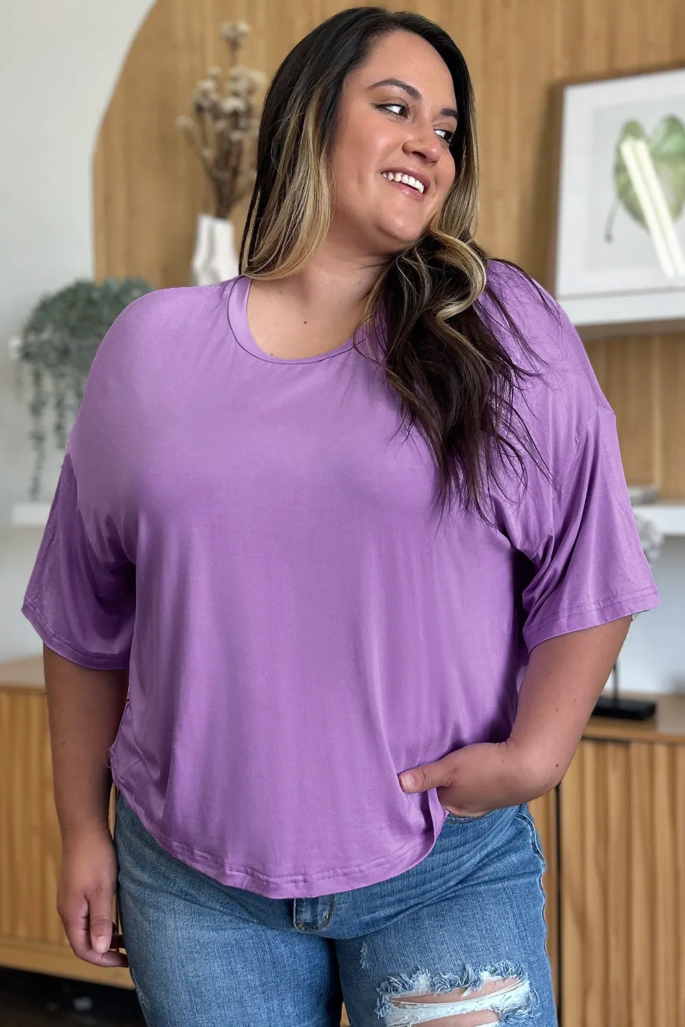 Basic Bae Bamboo Full Size Round Neck Drop Shoulder T-Shirt - LoveNest Treasures