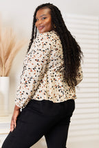 Honey Printed Tied Plunge Peplum Blouse - LoveNest Treasures