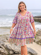 Plus Size Lace Detail Printed Half Sleeve Dress - LoveNest Treasures