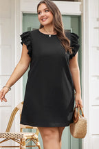 Plus Size Ruffled Round Neck Cap Sleeve Mini Dress - LoveNest Treasures