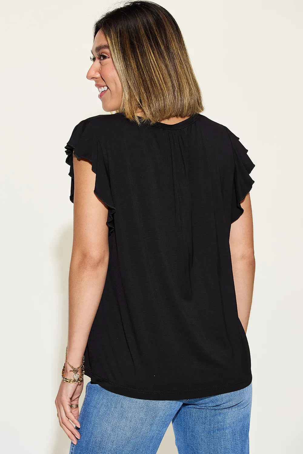 Basic Bae Full Size Bamboo Notched Ruffled Short Sleeve T-Shirt - LoveNest Treasures