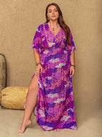 Plus Size Slit Printed Half Sleeve Maxi Dress - LoveNest Treasures